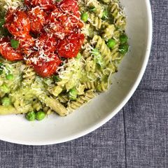 A picture of Avocado Pasta with Roast Cherry Tomatoes.