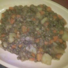 A picture of Tried cooking greengrams with potatoes,.