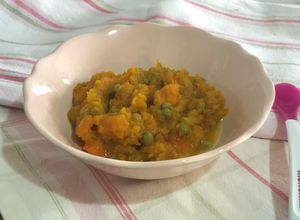 Foto principal de Papilla para bebé de guisantes, calabaza y zanahoria