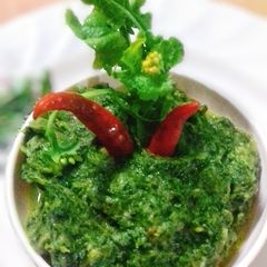 A picture of Sarso Saag Bharta (Mustard Leaf Bharta).