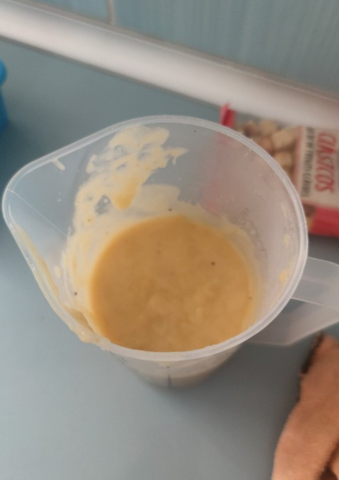 Una foto de Crema de patata con verdura y solomillo de pollo rebozado