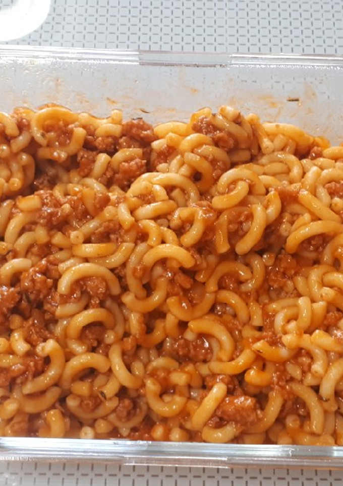 Una foto de 90. Fideuá con carne picada