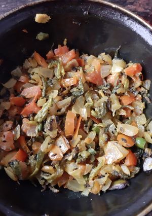 A picture of Karele ke chilke sbzi (bittergourd peel veg).