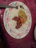 Lentils with luncheon meat and spicy salted sausage