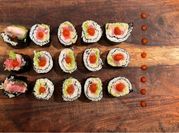 A picture of avocado sushi rolls
