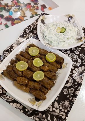 A picture of Stuffed Grape Leaves with Pomegranate Molasses 🍇.