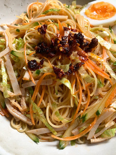 A picture of Cold Angel Hair Pasta with Fiery Gochujang Sauce.