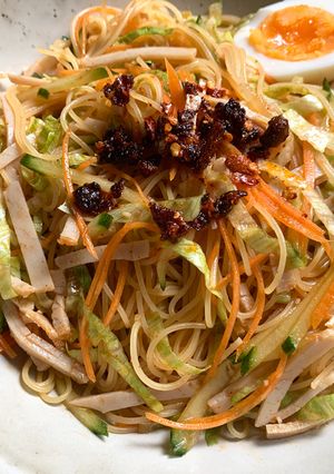 A picture of Cold Angel Hair Pasta with Fiery Gochujang Sauce.