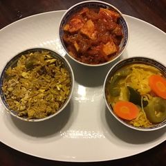A picture of California Farm Tangy Pork, Egg Fried Rice, Vegetables.