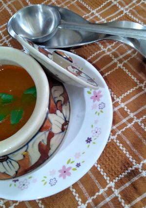 A picture of Spicy and tangy Rasam with homemade rasam masala.