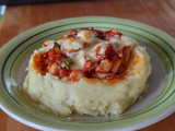 Canasta de papa rellena de pollo y champiñones