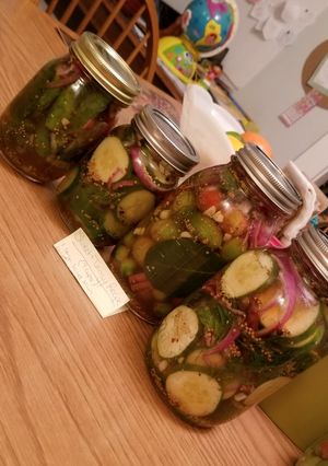 A picture of Sweet & Tangy Homemade Cucumber Pickles.