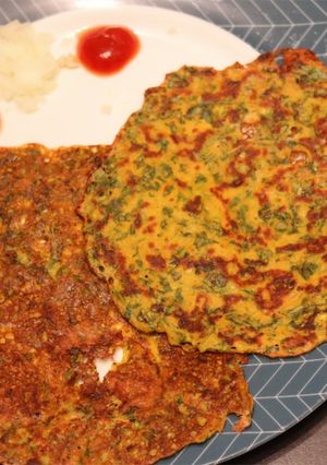 A picture of Methi Na Pudla/Fenugreek Crepe.