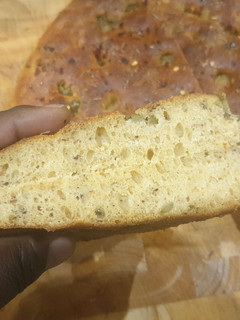A picture of Sardine and olive foccacia.