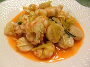 A picture of prawn and scallops