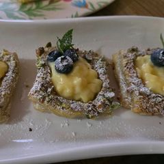 A picture of Puff pastry custard tarts.