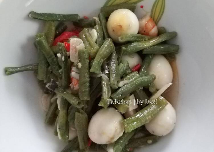 Bahan Menyiapkan Oseng kacang panjang dgn udang dan telur puyuh Anti Gagal