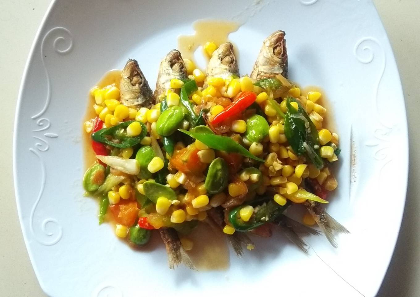 Ikan peda tumis jagung pete