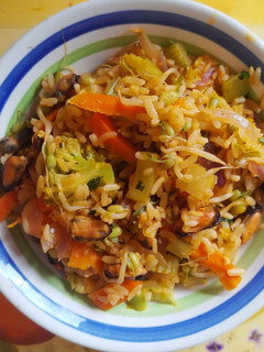 Una foto de Arroz con mejillones