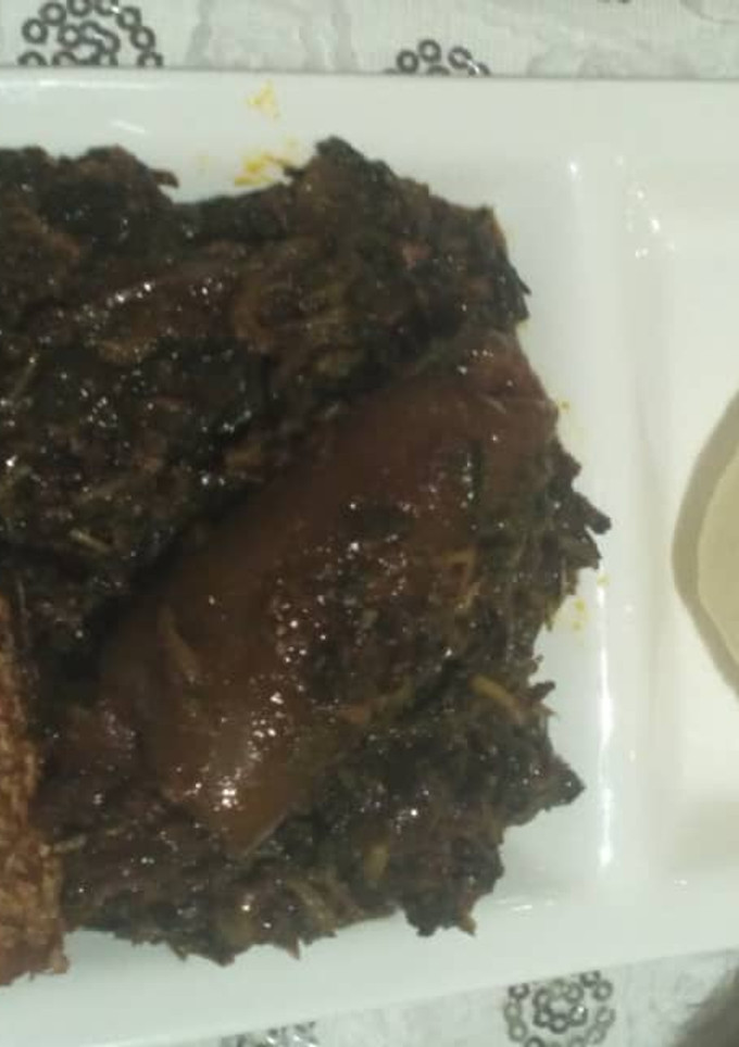 A picture of Afang soup with pounded yam.