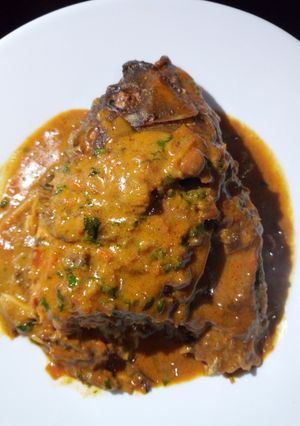 A picture of Fish in milk sauce #authormarathon #mymomsrecipe.