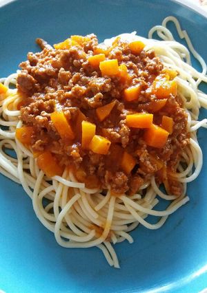 Una foto de Spaghetti a la bolognesa