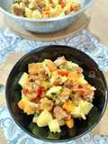 Ensalada de patata y pollo crujiente con salsa miel-mostaza