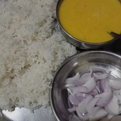 A picture of Moong daal with rice.