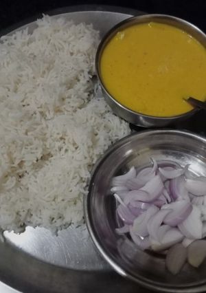 A picture of Moong daal with rice.