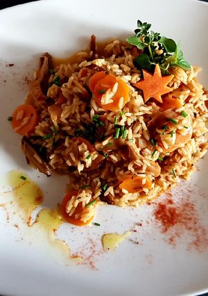Una foto de Arroz con hongos Shitake