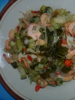 Foto resep Cah sayur asin + udang pedas