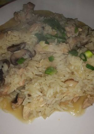 Una foto de Rissoto con portobelos y pollo
