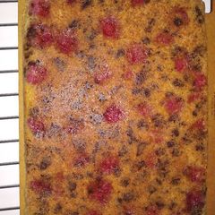 A picture of Coconut raspberry and chocolate cake.