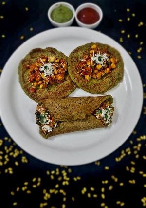A picture of Moong chilla with stuffing.