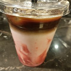 A picture of Red velvet with coffee.