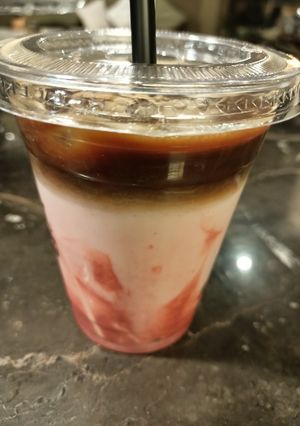 A picture of Red velvet with coffee.