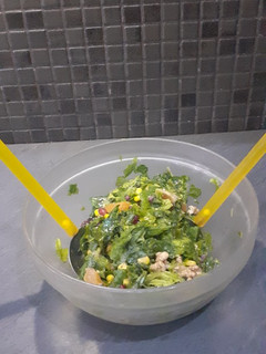 A picture of Green Salad with Dried Fruits and Honey Mustard Dressing!!.