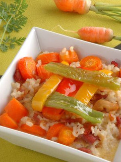 Una foto de Pastel de zanahorias, arroz y panceta