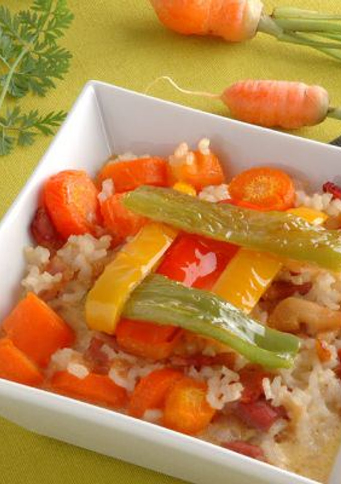 Una foto de Pastel de zanahorias, arroz y panceta