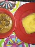 Bitterleaf soup with yellow garri