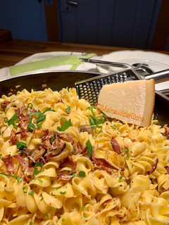 Spirelli mit gebratenen Champignons und Speck Rezepthauptbild