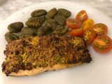 Salmón con costra de pistacho en airfryer