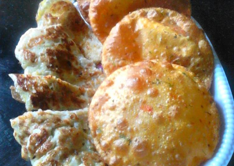 Tomato pamkin puri and egg banana pancake