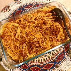 Easy minced beef spaghetti A picture of Easy minced beef spaghetti.