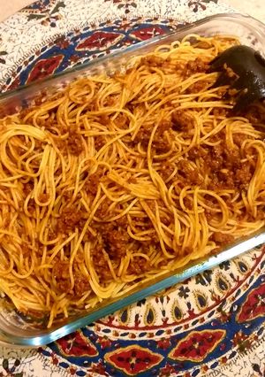 A picture of Easy minced beef spaghetti.