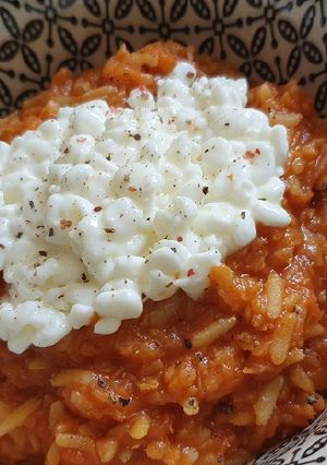 A picture of Red Lentils with Brown Rice and Cottage Cheese.