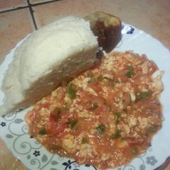 A picture of Ugali + eggs.