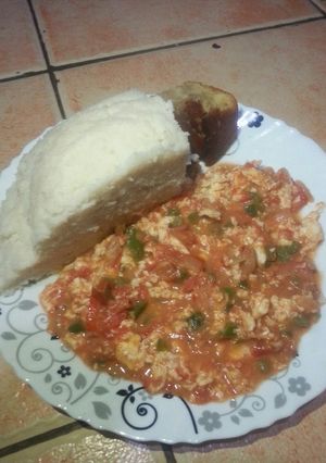 A picture of Ugali + eggs.