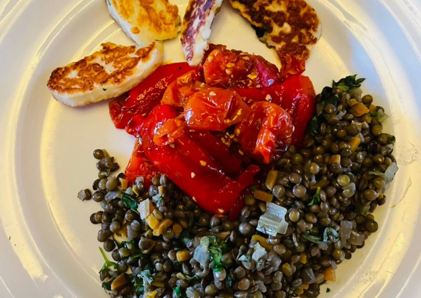Roast peppers, tomatoes and lentils