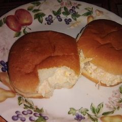 A picture of Chicken 🐔 salad sandwich 🥪 with cheese 🧀.